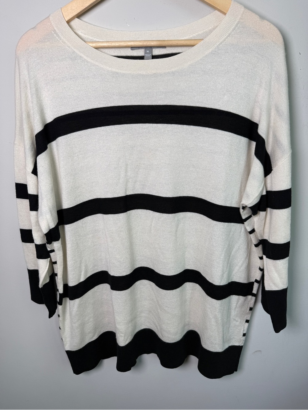 Neiman Marcus Cashmere Collection Silk Blend Striped Sweater Ivory Black Sz XL